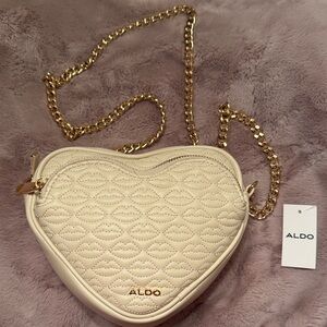 ALDO Quilted Heart Crossbody Bag in Cream with Gold Chain